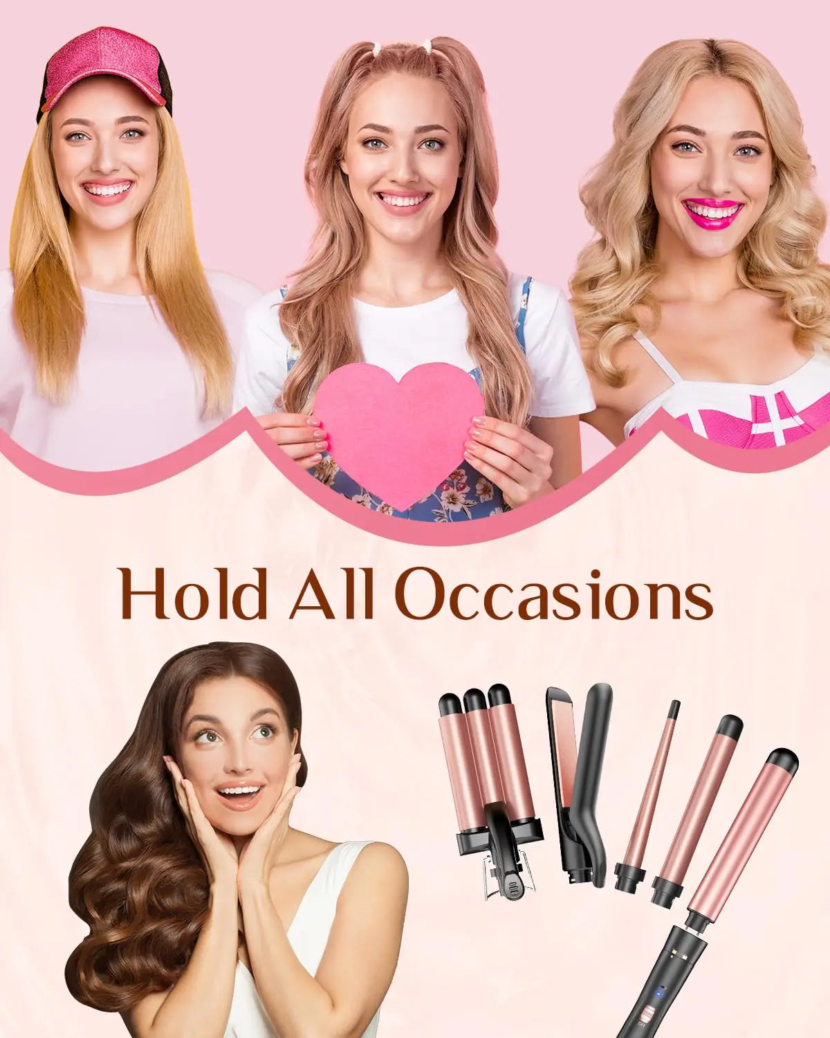 Bestope Pro 5 in 1 Wand Curling Iron Set with Hair Straightener