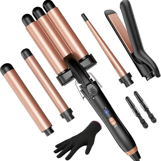 Bestope Pro 5 in 1 Wand Curling Iron Set with Hair Straightener