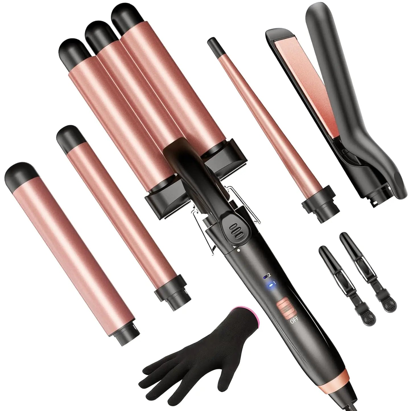 Bestope Pro 5 in 1 Wand Curling Iron Set with Hair Straightener