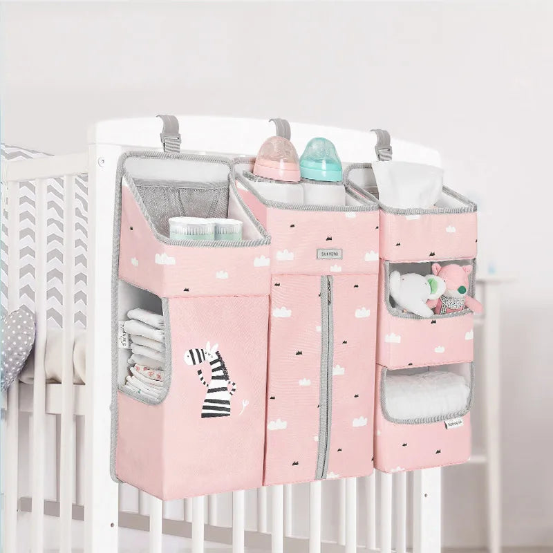Sunveno Crib Organizer for Baby Crib Hanging Storage Bag Baby Clothing Caddy Organizer for Essentials Bedding Diaper Nappy Bag