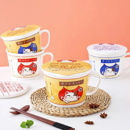 Cat Noodle Cup Bowl Ins Style Creative With Cover Box Set