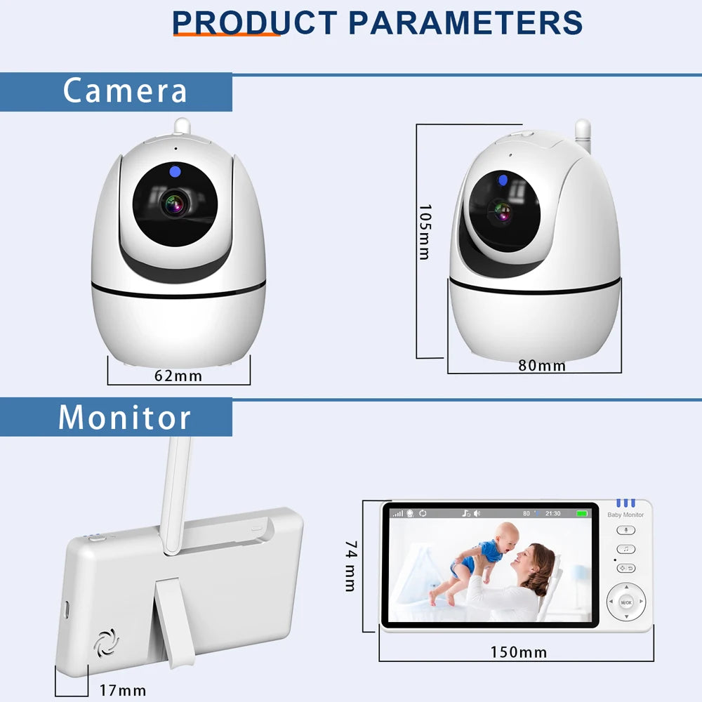 5 Inch Video Baby Monitor With Pan Tilt Camera Wireless Two Way Audio Night Vision Security Babysitter VOX Wake Up USB Charge