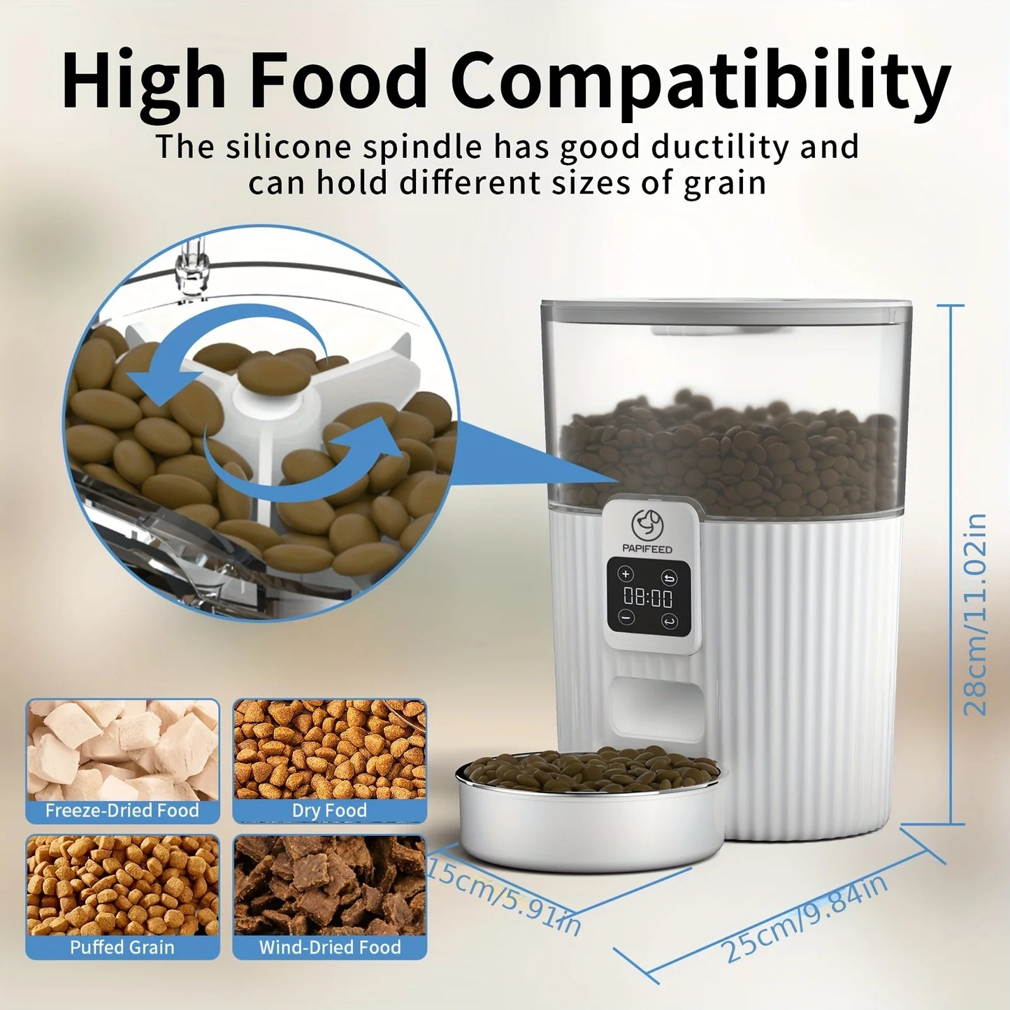 PAPIFEED Smart Cat Automatic Feeder Dog Food Dispenser WiFi Remote Control LCD Display Plastic Design
