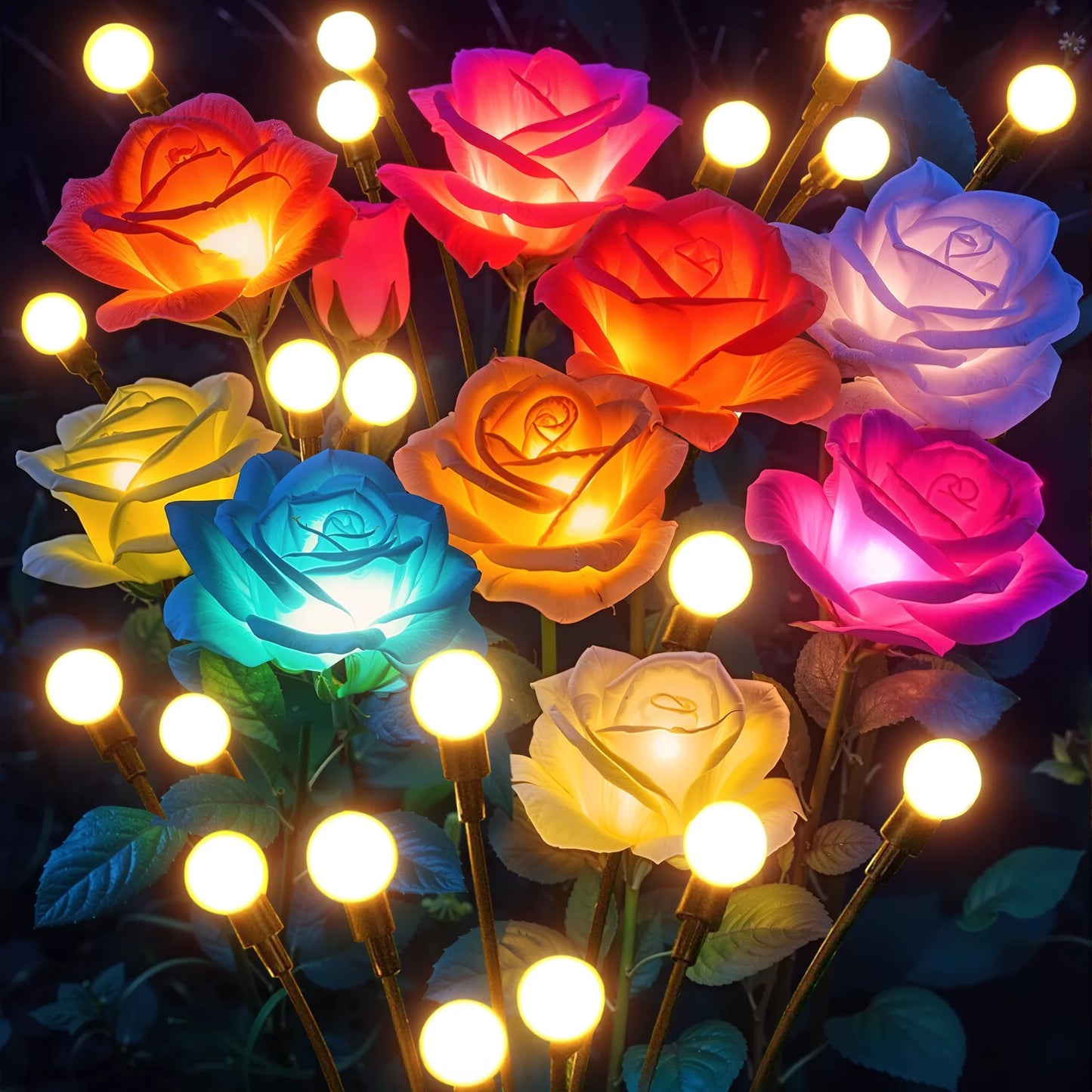 2 or 4 Pack Solar Rose and Firefly Swing Lights 7 Color Changing Outdoor Solar Lights for Garden Patio Holiday Decor and Gifts