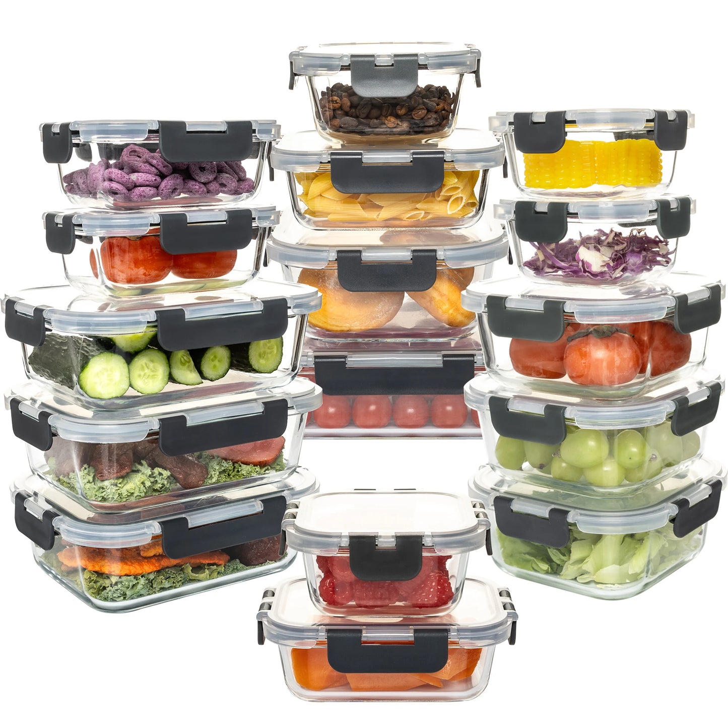 16-Piece Glass Food Storage Containers Set, Leakproof Airtight