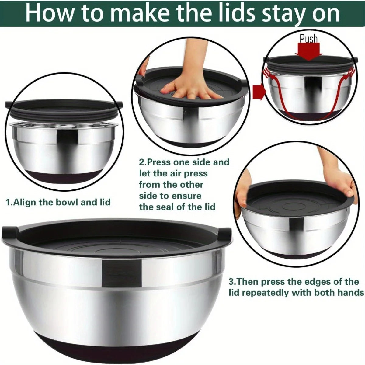 Mixing Bowls with Airtight Lids 6 Piece Stainless Steel Set