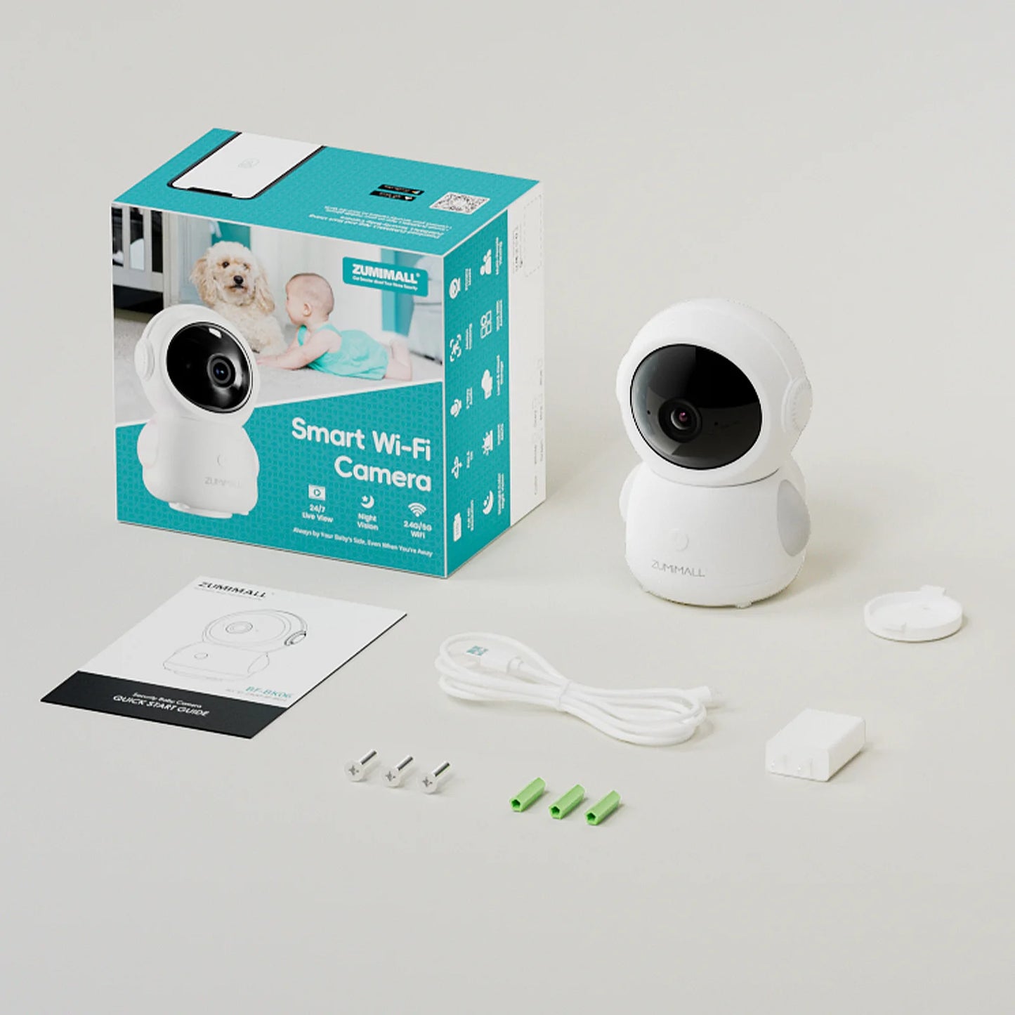 ZUMIMALL Wired Security Camera 5G 2.4G WiFi Baby Pet Monitor with Audio One Click Call Auto Tracking Cry PIR AI Detection