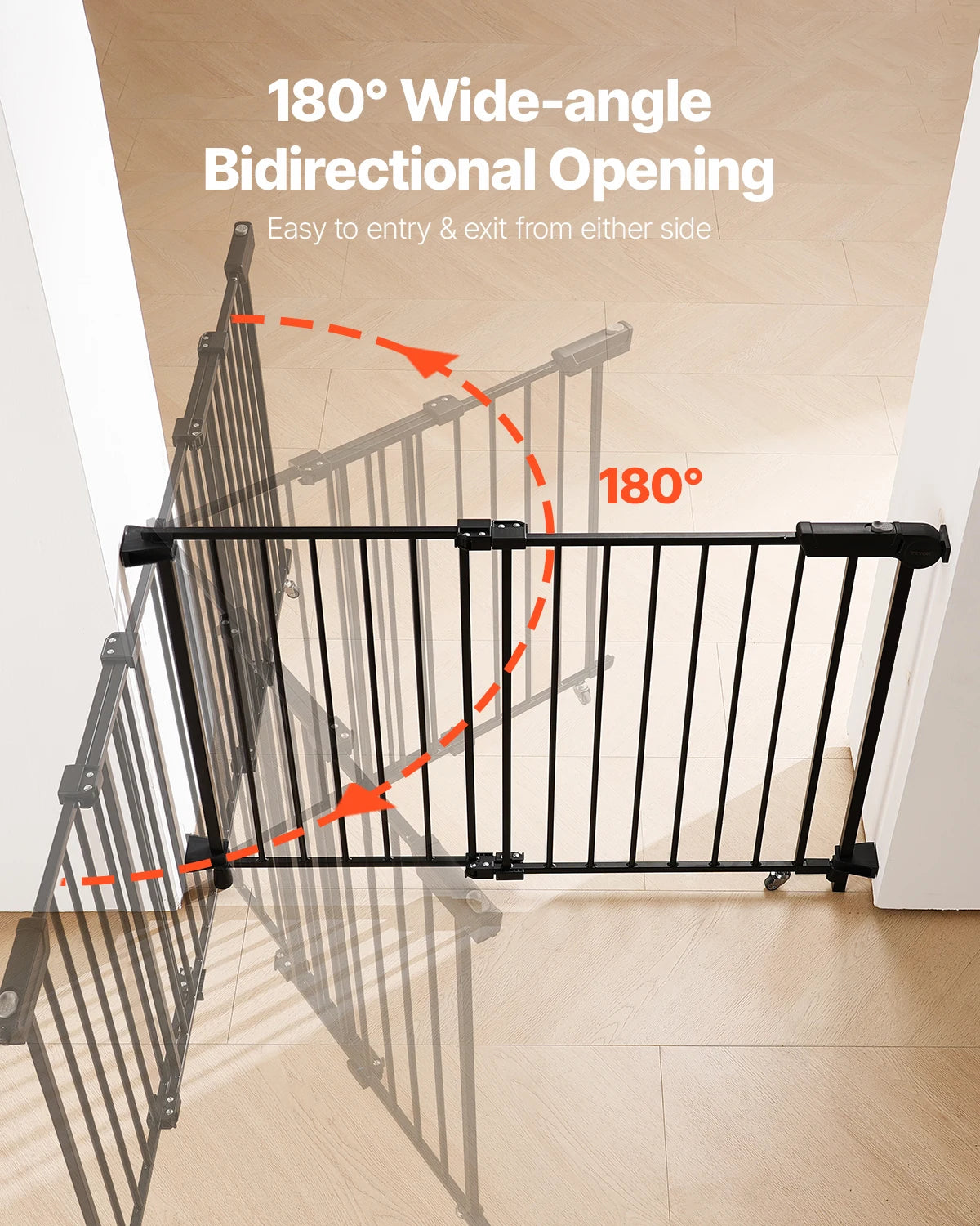 Vevor Baby Gate 29.5 to 43 Inches Adjustable Width 28 Inches High Dog Gate No Threshold Bar Easy Step Walk for Child and Pet Security