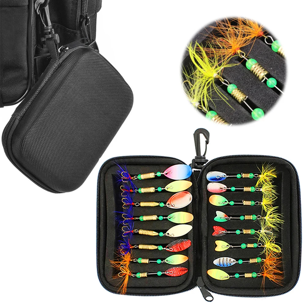 16pcs Fishing Spoons Lures Metal Baits Set with Storage Bag