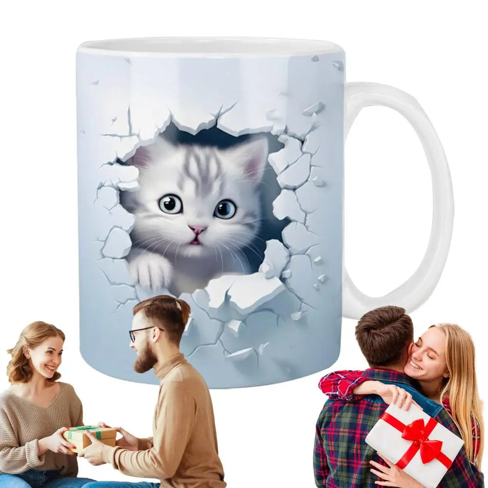Cat Coffee Mug Ceramic 3D Visual Cat Milk Cup Unique Gifts
