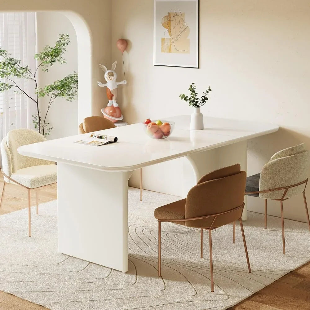 Modern Dining Table for 4 to 6 People Large Rectangle Kitchen Table with Arch Design Legs Glossy White Finish