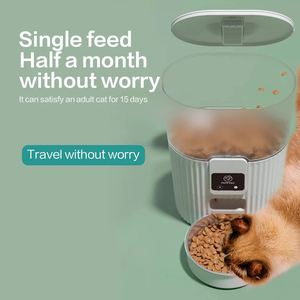 PAPIFEED Smart Cat Automatic Feeder Dog Food Dispenser WiFi Remote Control LCD Display Plastic Design