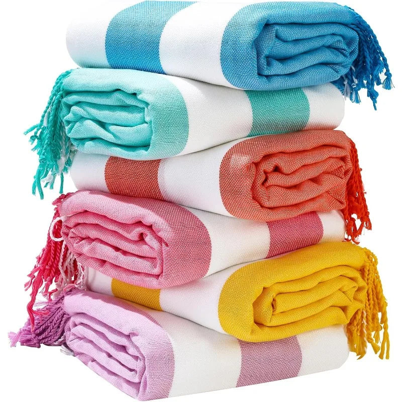 6 Packs Oversized Cotton Turkish Beach Towels Set Bulk 74"x38" Extra Large Quick Dry Sand Free for Swim Bath Camping Pool