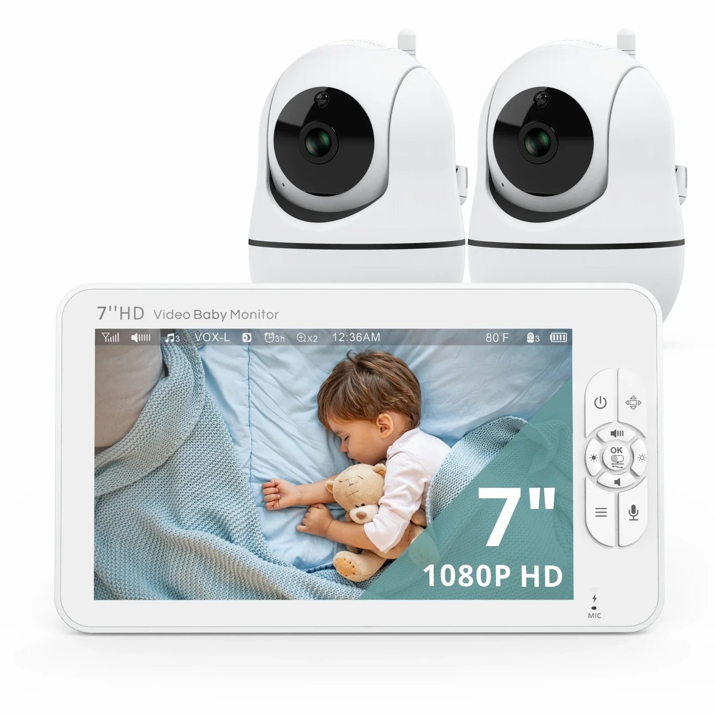 Babystar 7 Inch HD Split Screen Video Baby Monitor No WiFi Baby Camera Monitor Hack Proof Remote Zoom Pan Tilt 4000mAh Battery