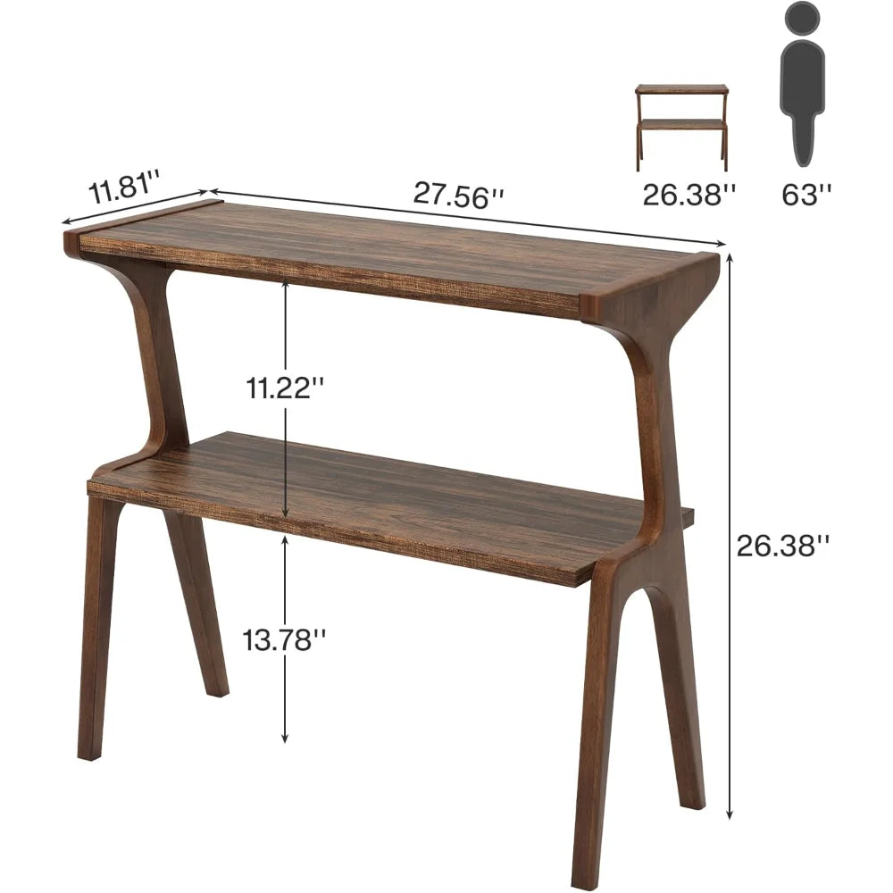 Set of 2 Narrow End Tables for Living Room 2-Tier Slim Side Table with Solid Wood Legs Farmhouse Tall End Table with Storage Shelf