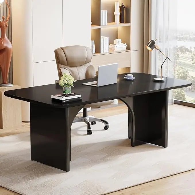 Modern Dining Table for 4 to 6 People Large Rectangle Kitchen Table with Arch Design Legs Glossy White Finish