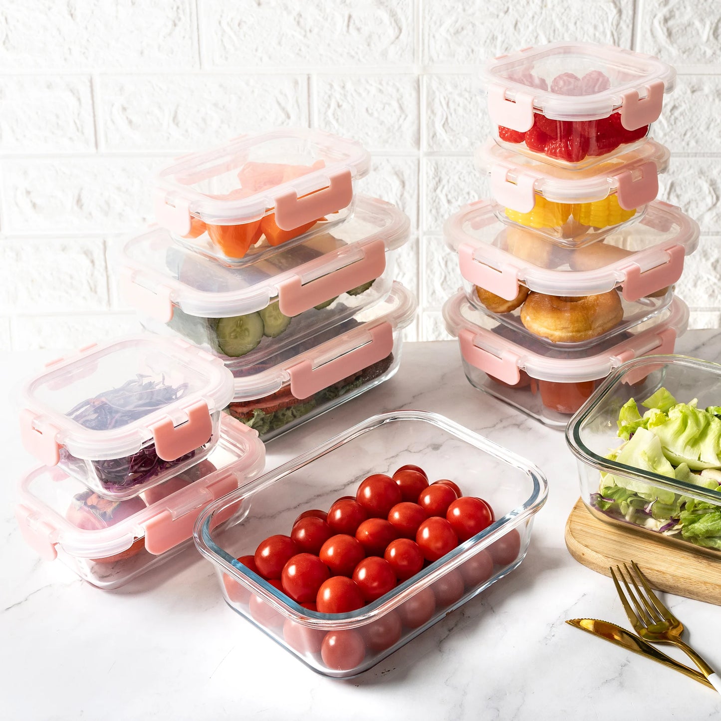 16-Piece Glass Food Storage Containers Set, Leakproof Airtight