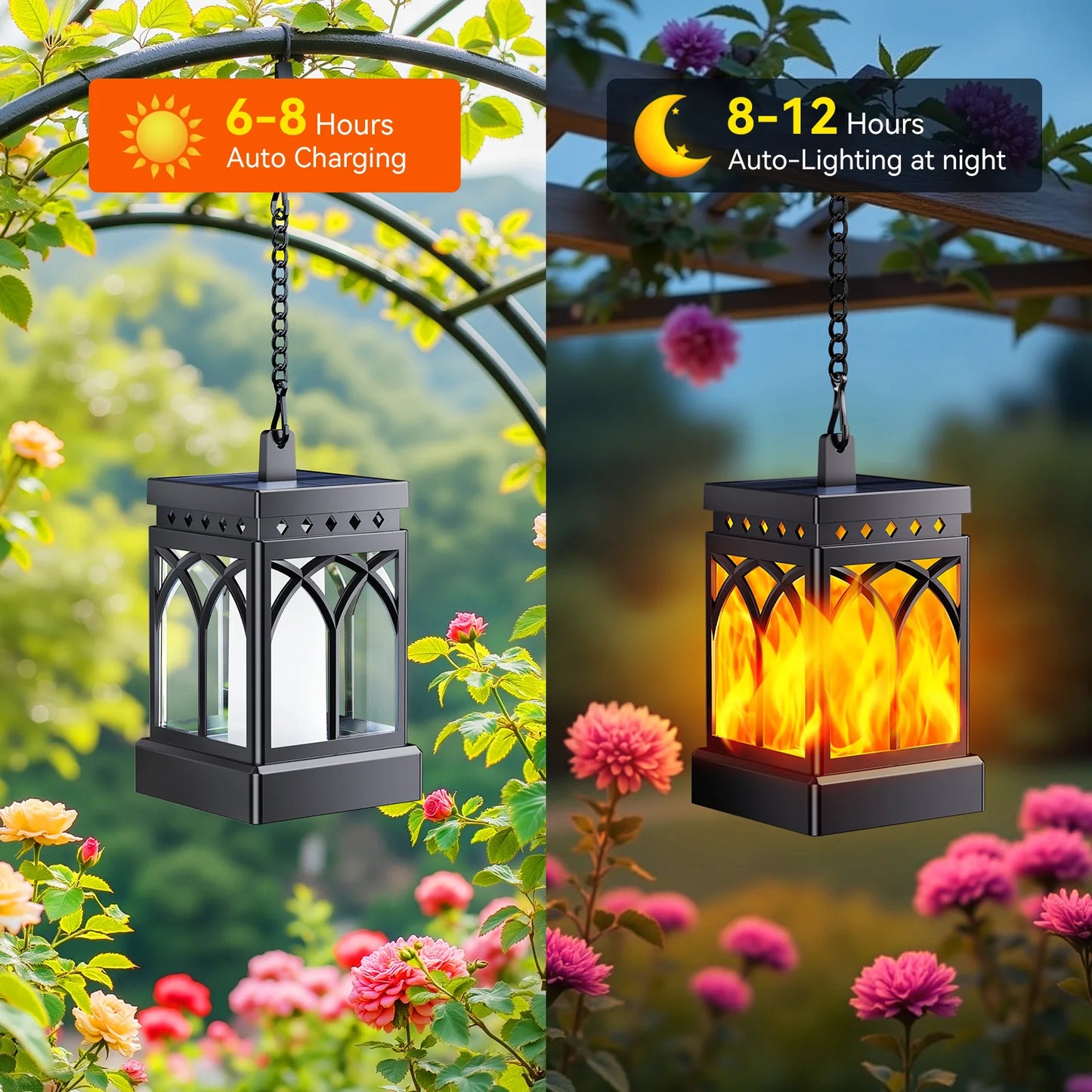2/4 Pack Solar Flame LED Lights Outdoor Lanterns with 2 Modes for Yard Garden Camping Decor and Gifts