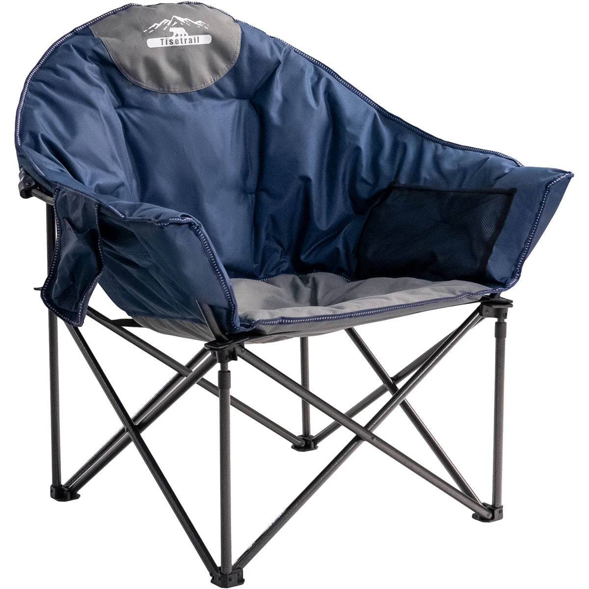 Tisetrail Oversized Camping Chair Padded Moon Round Saucer Chair with Cup Holder Folding Comfy Sofa Chair Blue and Gray