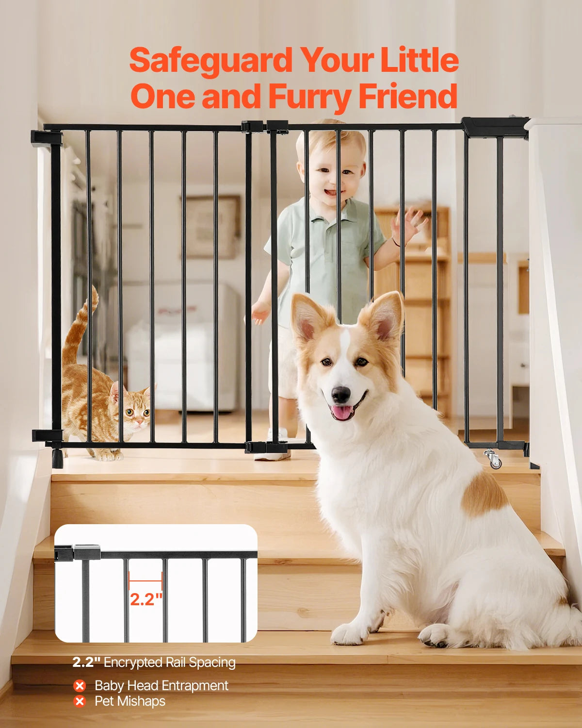 Vevor Baby Gate 29.5 to 43 Inches Adjustable Width 28 Inches High Dog Gate No Threshold Bar Easy Step Walk for Child and Pet Security