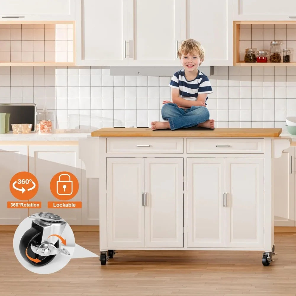 Kitchen Island With Storage 54 Inch Large Rolling Kitchen Island Cart On Wheels 2 Cabinets 2 Drawers Spice Towel Rack Mobile Kitchen