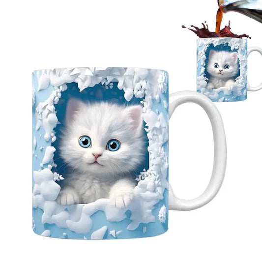 Cat Coffee Mug Ceramic 3D Visual Cat Milk Cup Unique Gifts