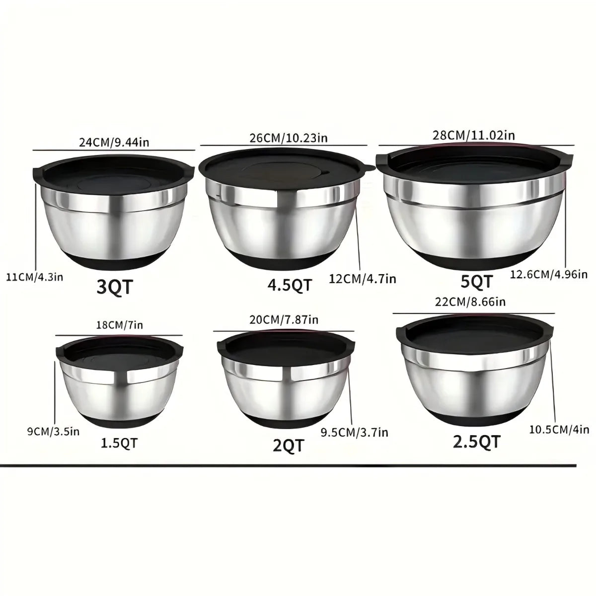 Mixing Bowls with Airtight Lids 6 Piece Stainless Steel Set