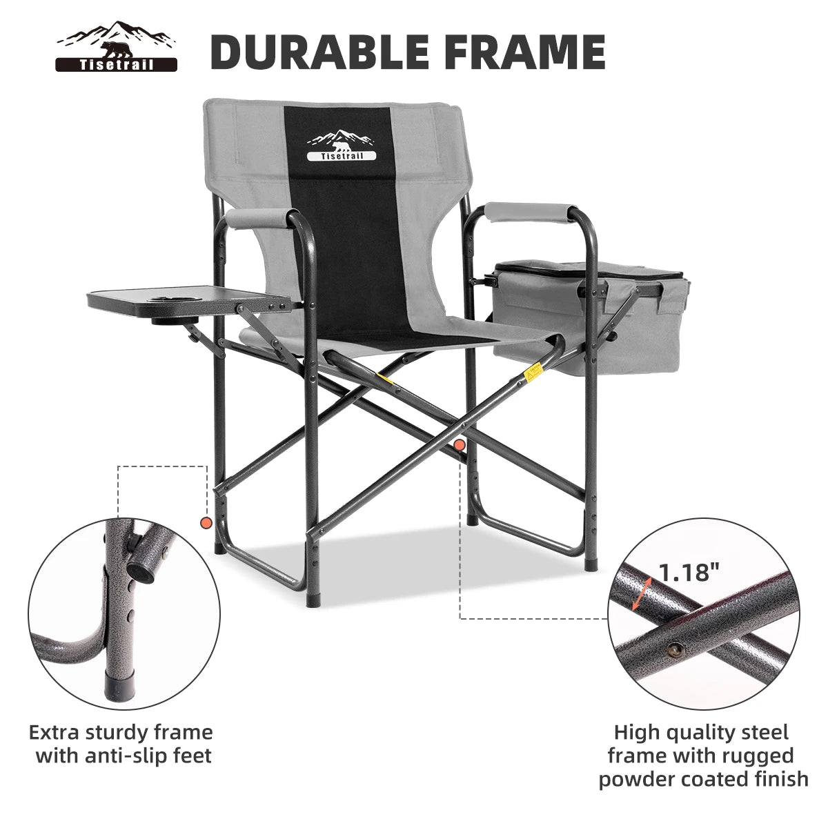 Tisetrail Director Camping Chair with Cooler Bag Foldable Side Tray Outdoor Lawn Chair Gray and Black