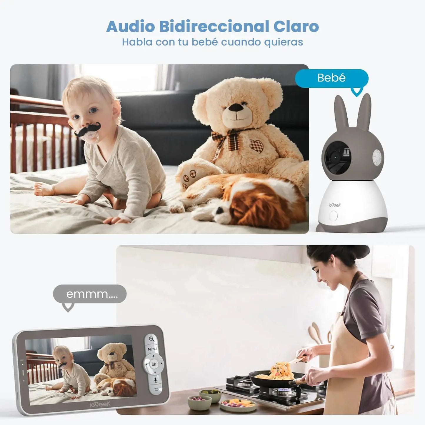 IeGeek 5 Inch 2K 3MP Baby Surveillance Camera 360 Degree PTZ Baby Monitor with Dual Screen Preview and Motion Detection