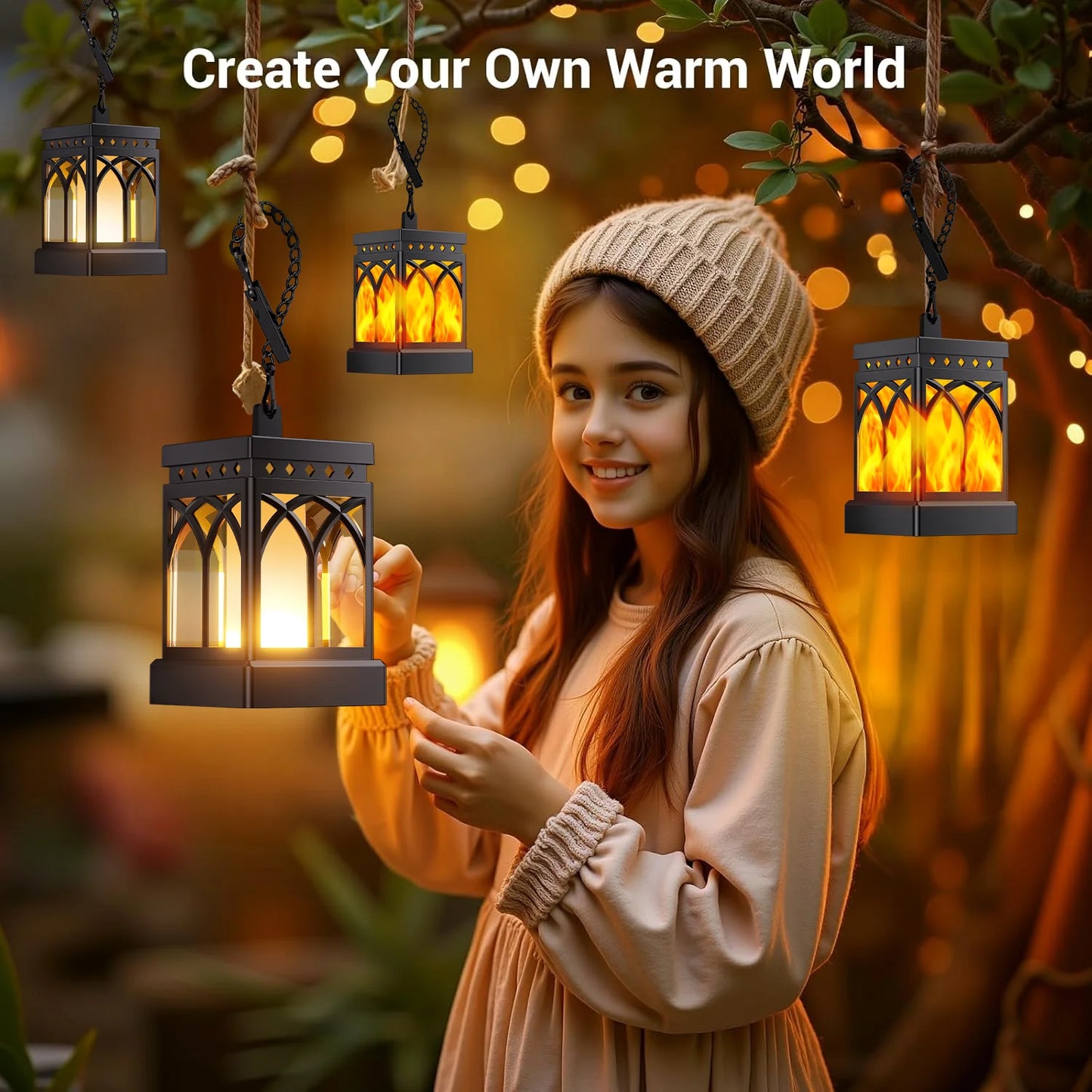 2/4 Pack Solar Flame LED Lights Outdoor Lanterns with 2 Modes for Yard Garden Camping Decor and Gifts