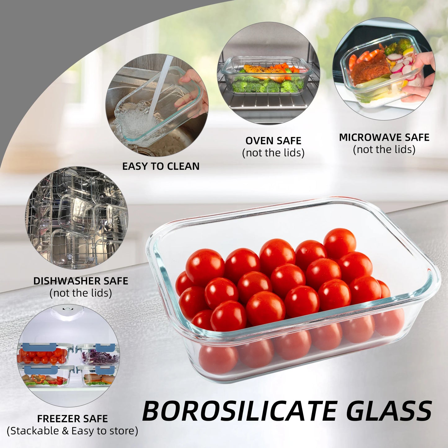 16-Piece Glass Food Storage Containers Set, Leakproof Airtight