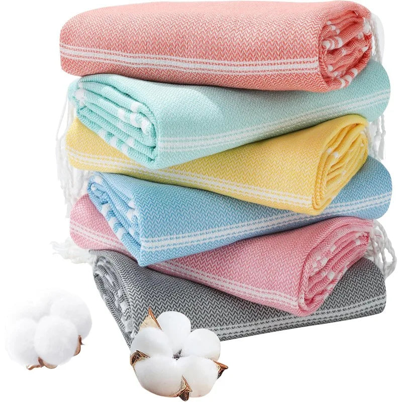 6 Packs Oversized Cotton Turkish Beach Towels Set Bulk 74"x38" Extra Large Quick Dry Sand Free for Swim Bath Camping Pool