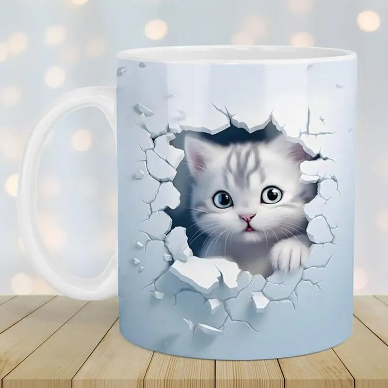 Cat Coffee Mug Ceramic 3D Visual Cat Milk Cup Unique Gifts