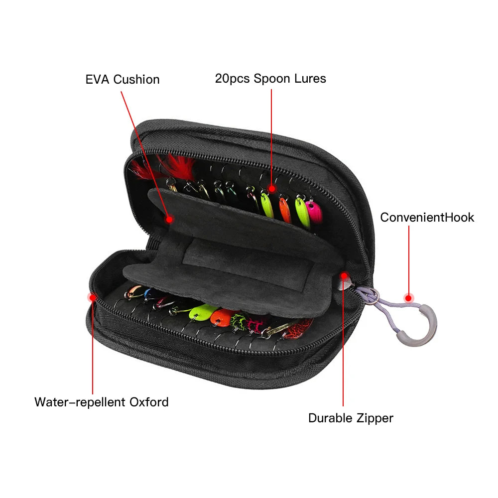 16pcs Fishing Spoons Lures Metal Baits Set with Storage Bag