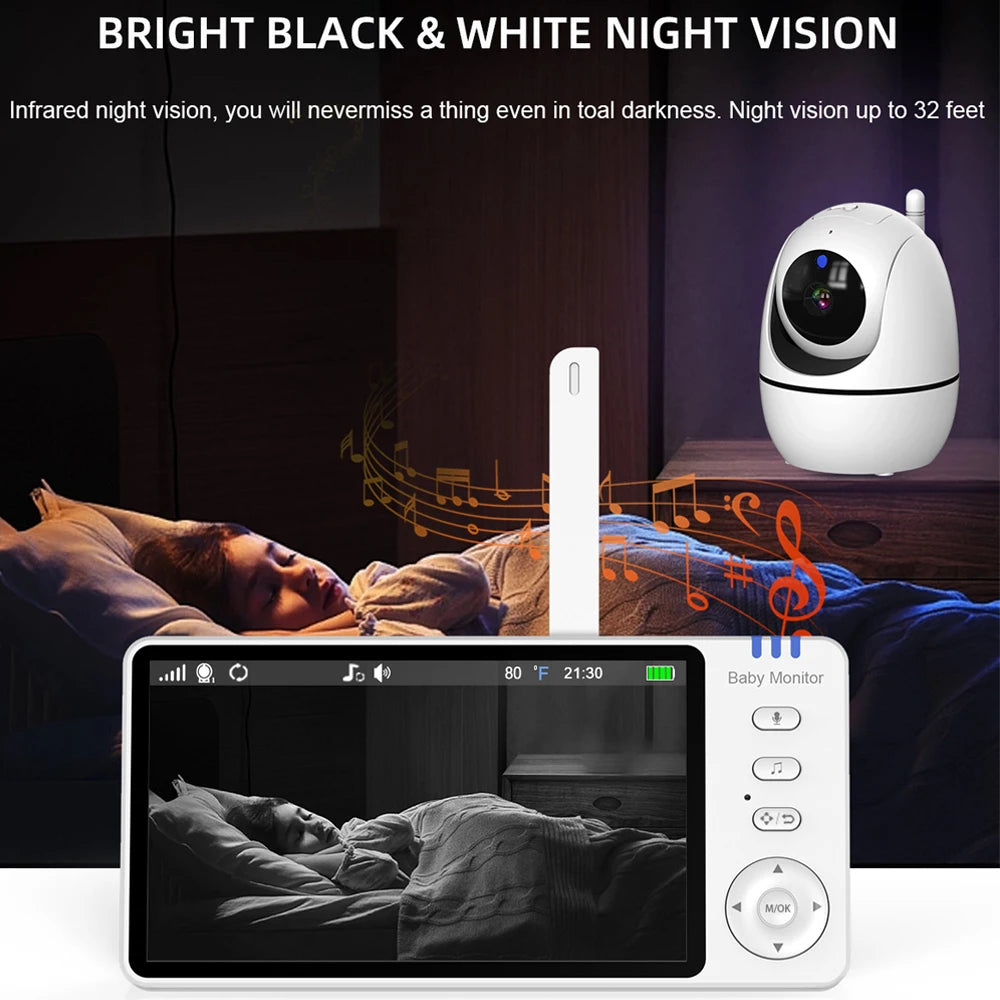 5 Inch Video Baby Monitor With Pan Tilt Camera Wireless Two Way Audio Night Vision Security Babysitter VOX Wake Up USB Charge