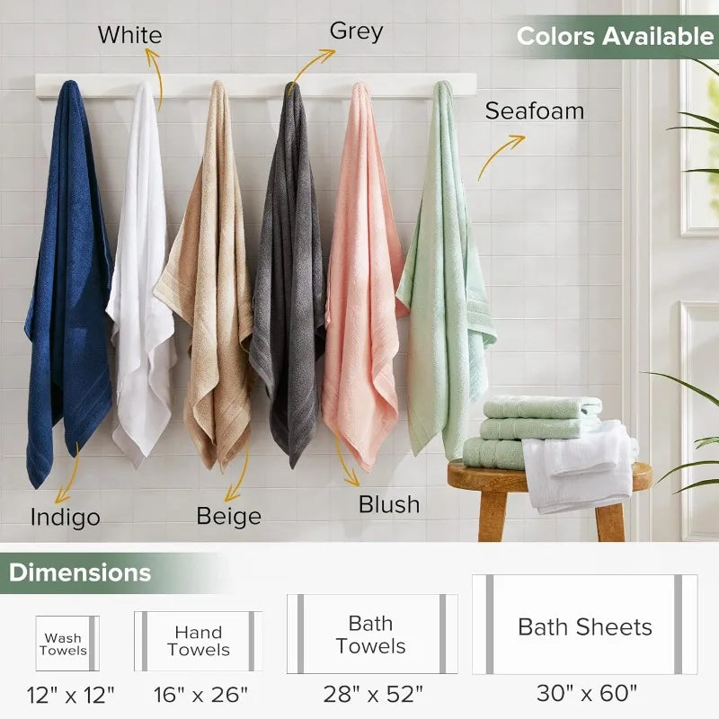Luxury Bathroom Towel Set of 12 Piece 100% Cotton Towels