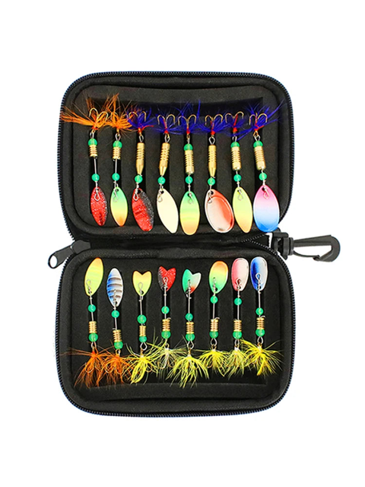 16pcs Fishing Spoons Lures Metal Baits Set with Storage Bag