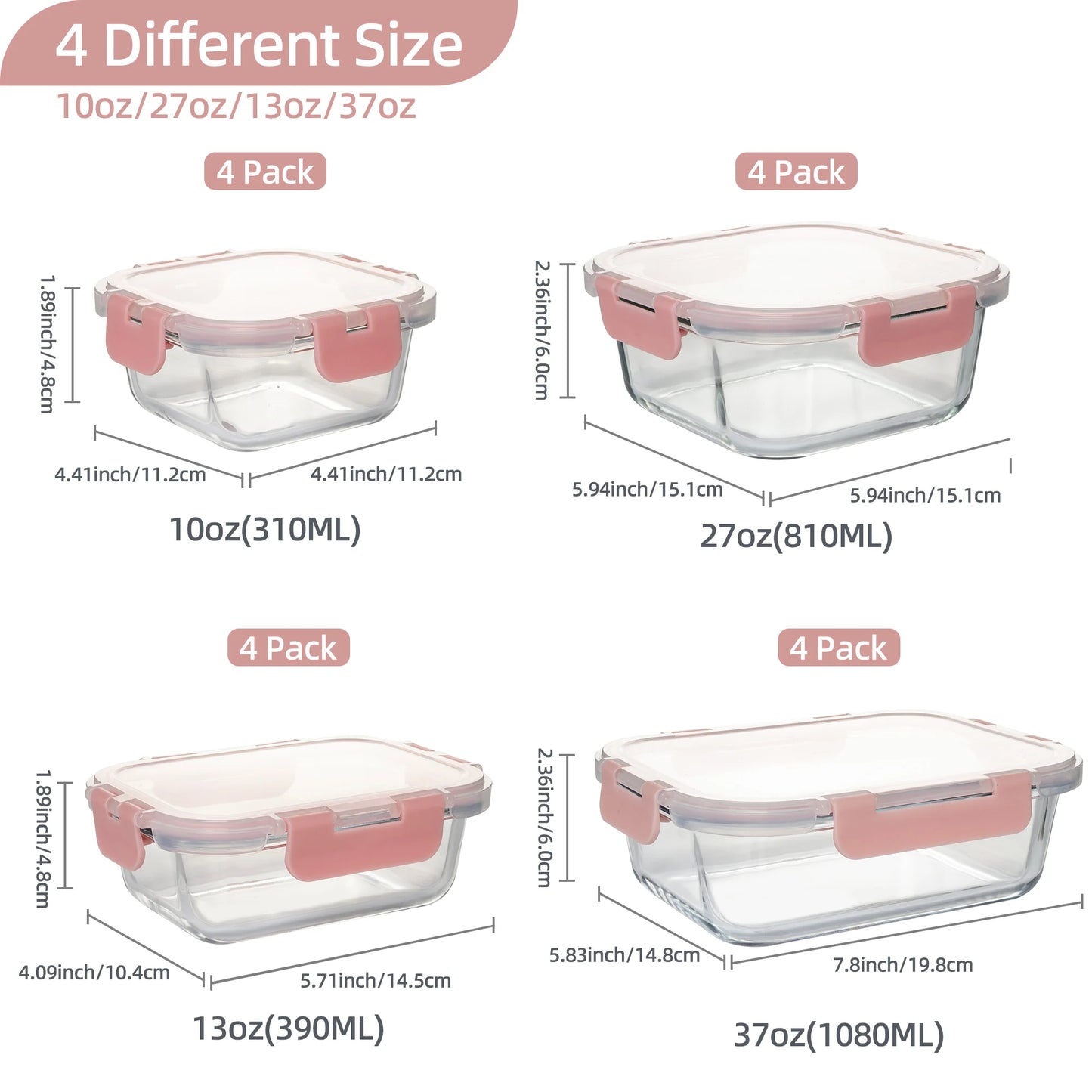 16-Piece Glass Food Storage Containers Set, Leakproof Airtight