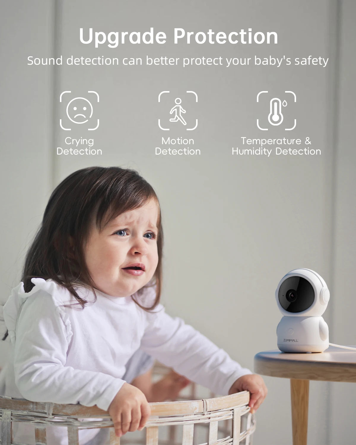 ZUMIMALL Wired Security Camera 5G 2.4G WiFi Baby Pet Monitor with Audio One Click Call Auto Tracking Cry PIR AI Detection