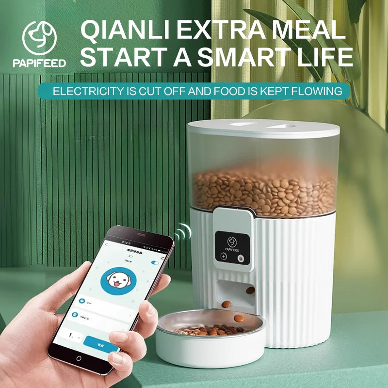 PAPIFEED Smart Cat Automatic Feeder Dog Food Dispenser WiFi Remote Control LCD Display Plastic Design