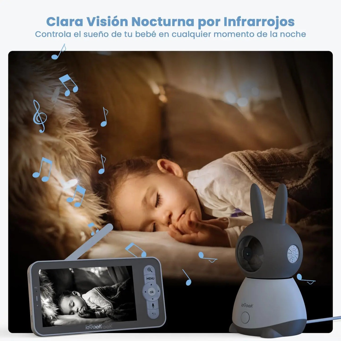 IeGeek 5 Inch 2K 3MP Baby Surveillance Camera 360 Degree PTZ Baby Monitor with Dual Screen Preview and Motion Detection