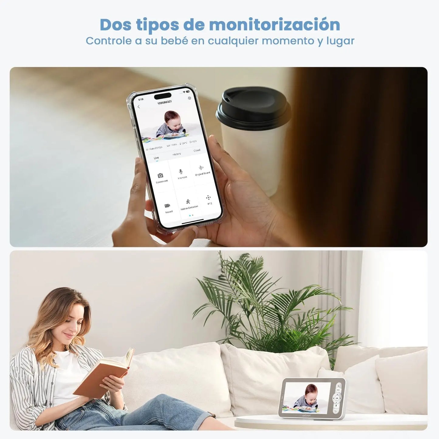 IeGeek 5 Inch 2K 3MP Baby Surveillance Camera 360 Degree PTZ Baby Monitor with Dual Screen Preview and Motion Detection
