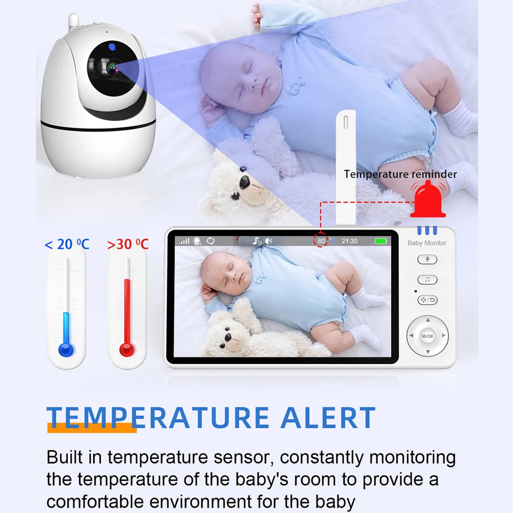 5 Inch Video Baby Monitor With Pan Tilt Camera Wireless Two Way Audio Night Vision Security Babysitter VOX Wake Up USB Charge