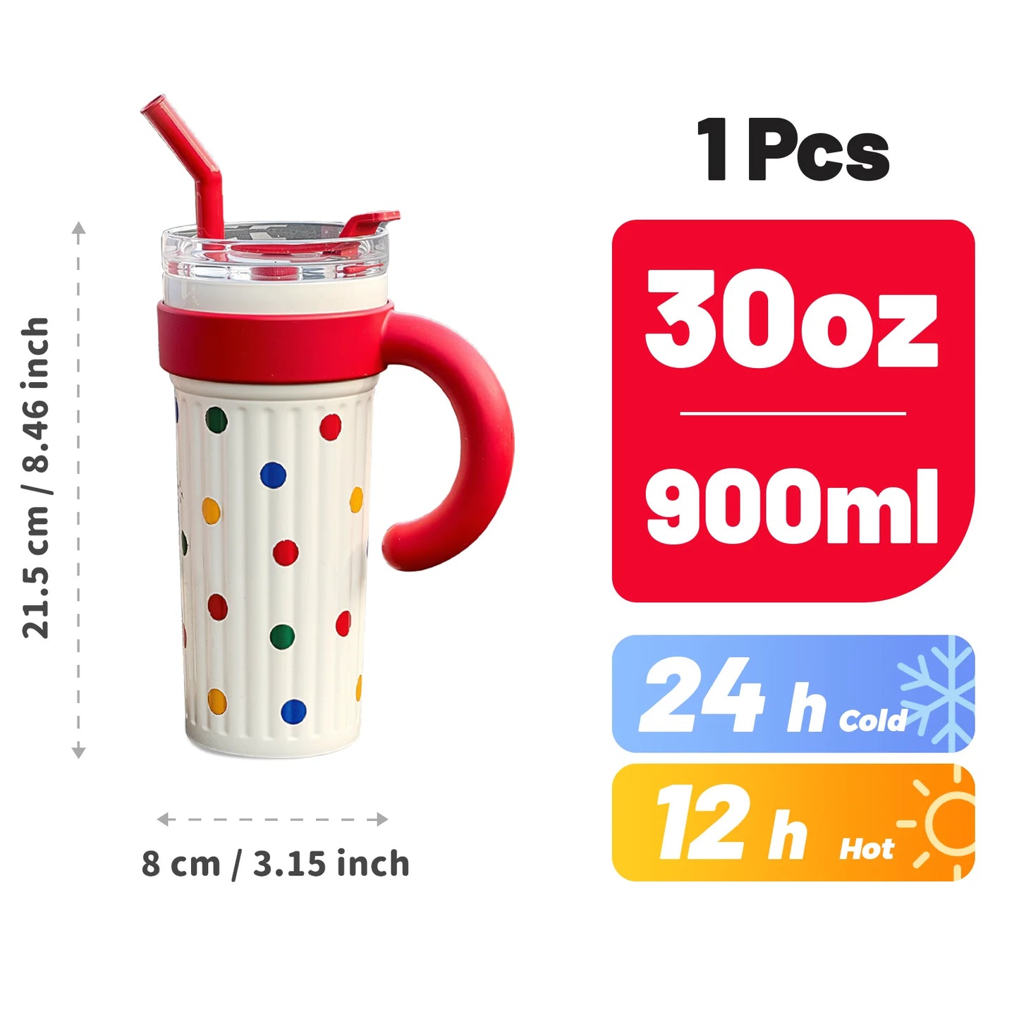 30oz Insulated Tumbler With Handle And Lid Straws Metal