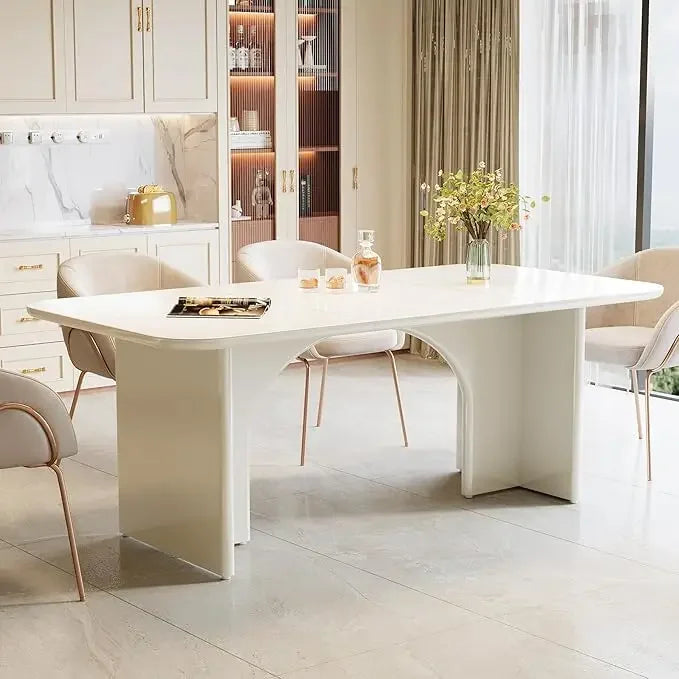 Modern Dining Table for 4 to 6 People Large Rectangle Kitchen Table with Arch Design Legs Glossy White Finish