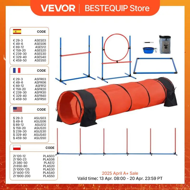 VEVOR Dog Agility Training Equipment 5 Piece Set Adjustable Hurdles Extended Tunnel Puppy Obstacle Course Kit with Bag