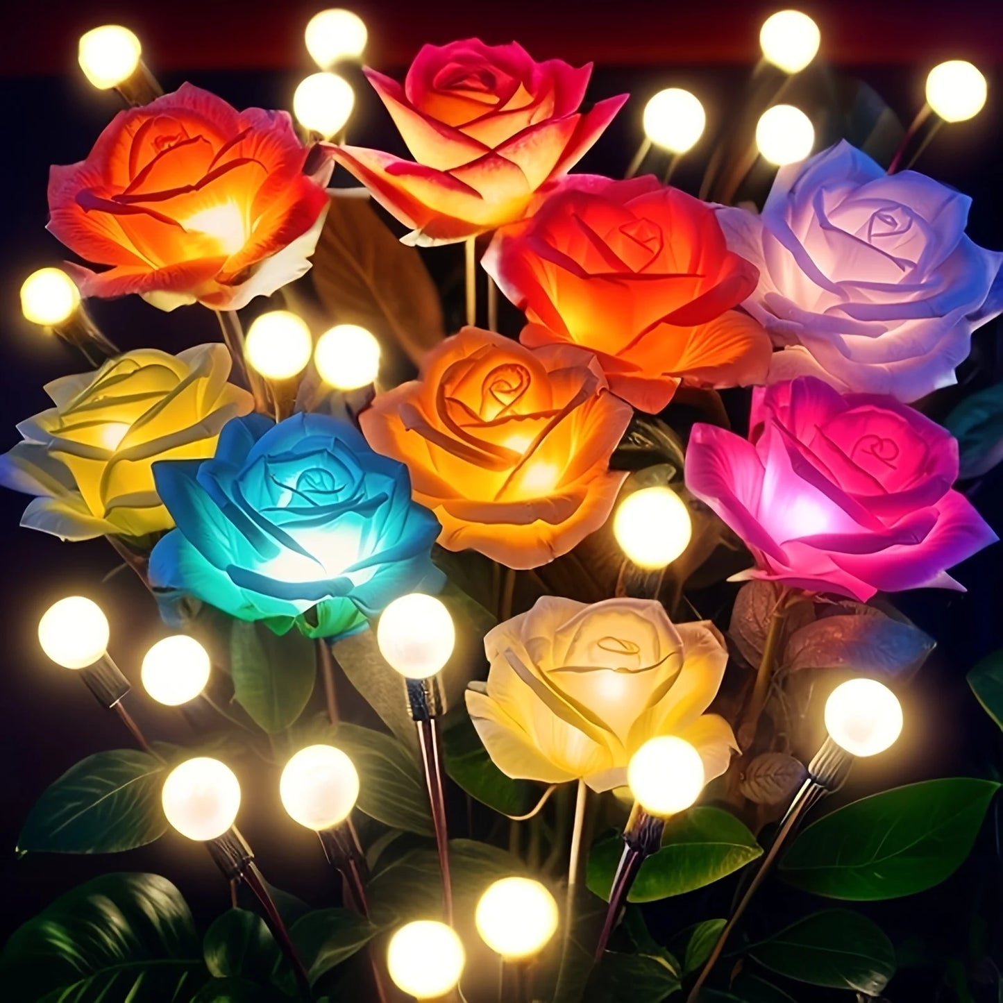 2 or 4 Pack Solar Rose and Firefly Swing Lights 7 Color Changing Outdoor Solar Lights for Garden Patio Holiday Decor and Gifts
