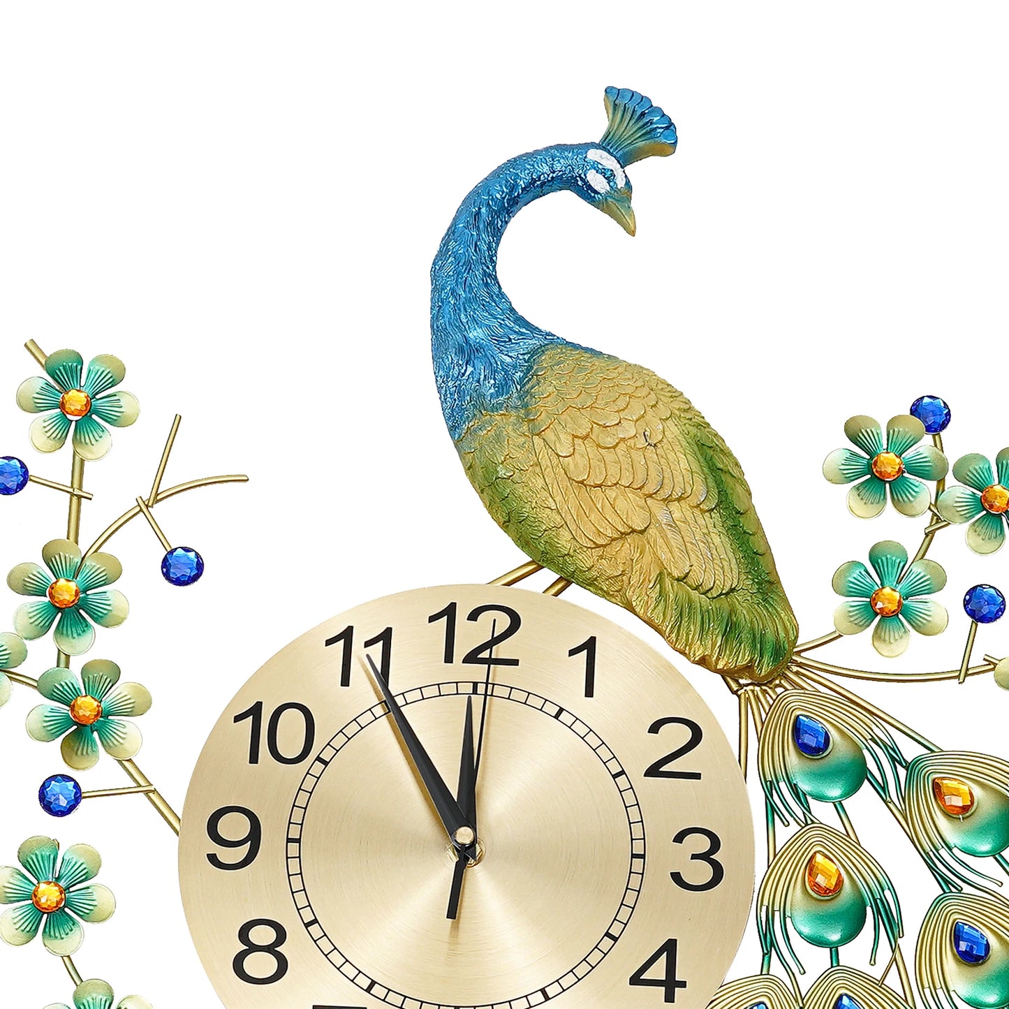 Luxury Peacock Wall Clock 3D Art Metal Silent Quartz Decor