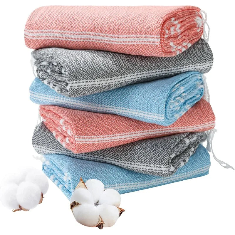 6 Packs Oversized Cotton Turkish Beach Towels Set Bulk 74"x38" Extra Large Quick Dry Sand Free for Swim Bath Camping Pool