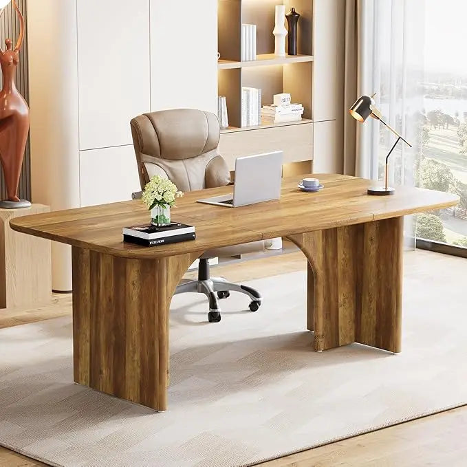 Modern Dining Table for 4 to 6 People Large Rectangle Kitchen Table with Arch Design Legs Glossy White Finish